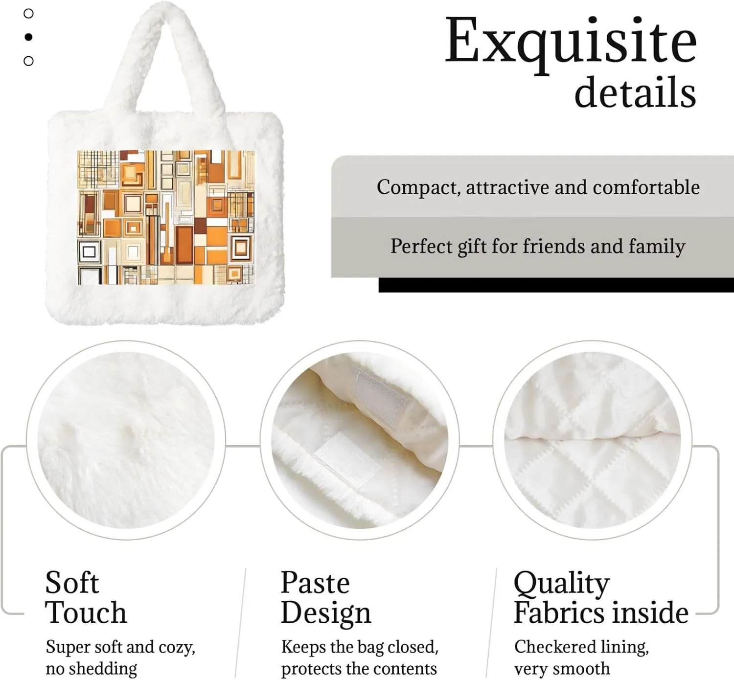 Mid Century Modern Plush Handbag, Comfortable Touch, Stylish And Compact, Suitable For Daily Travel