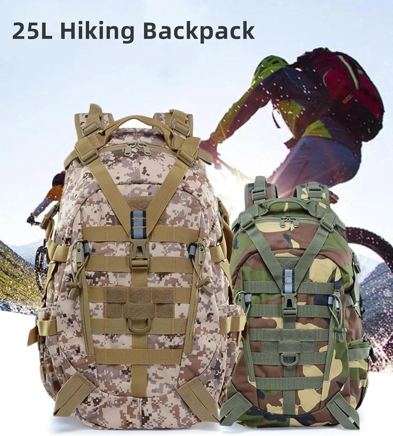 Military Tactical Backpack 25l for Men Hiking Camping Backpack with Luminous Strip Outdoor Hunting Daypack(F)