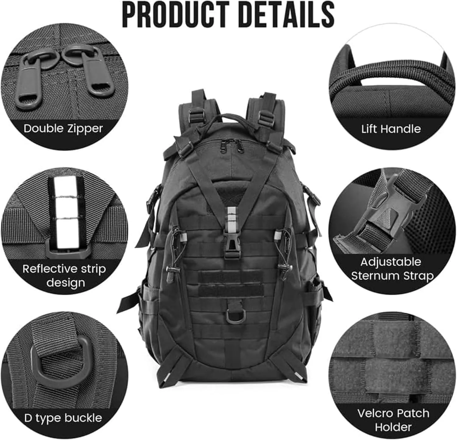 Military Tactical Backpack 25l for Men Hiking Camping Backpack with Luminous Strip Outdoor Hunting Daypack(F)
