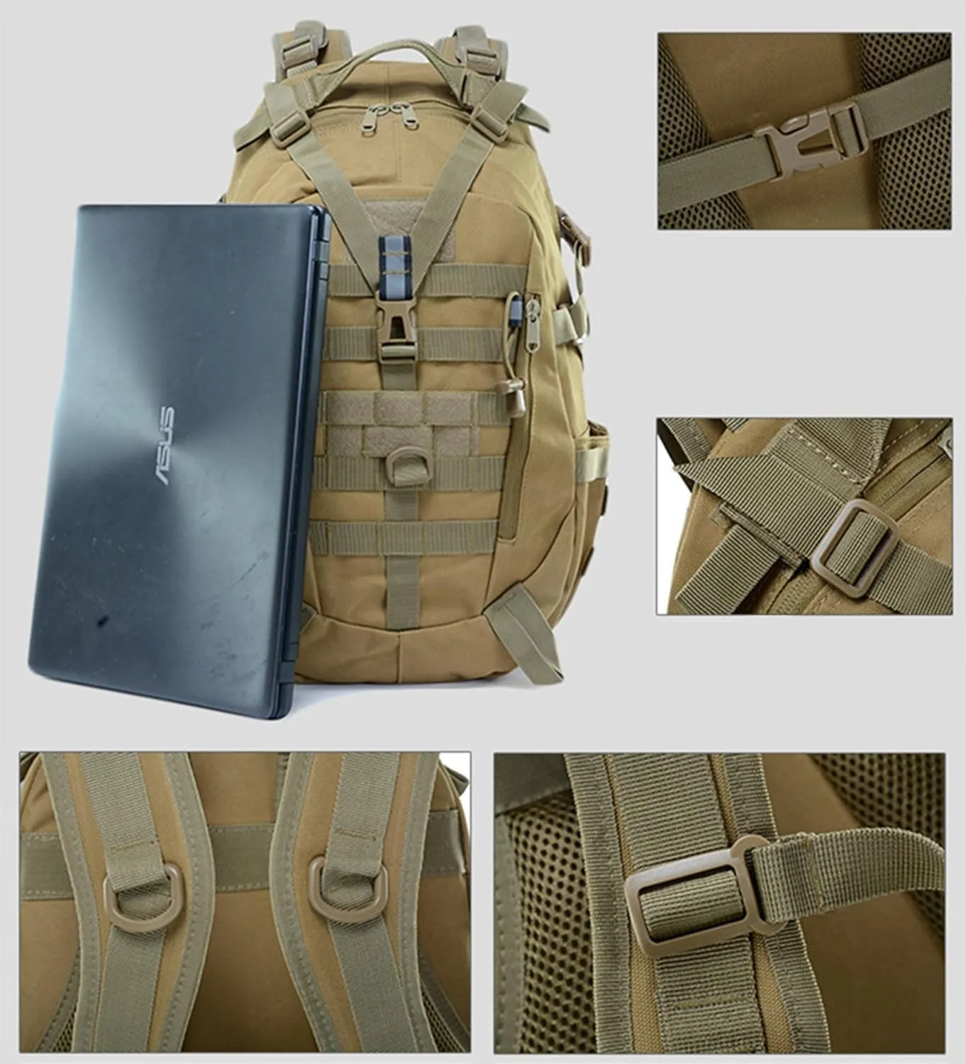 Military Tactical Backpack 25l for Men Hiking Camping Backpack with Luminous Strip Outdoor Hunting Daypack(F)