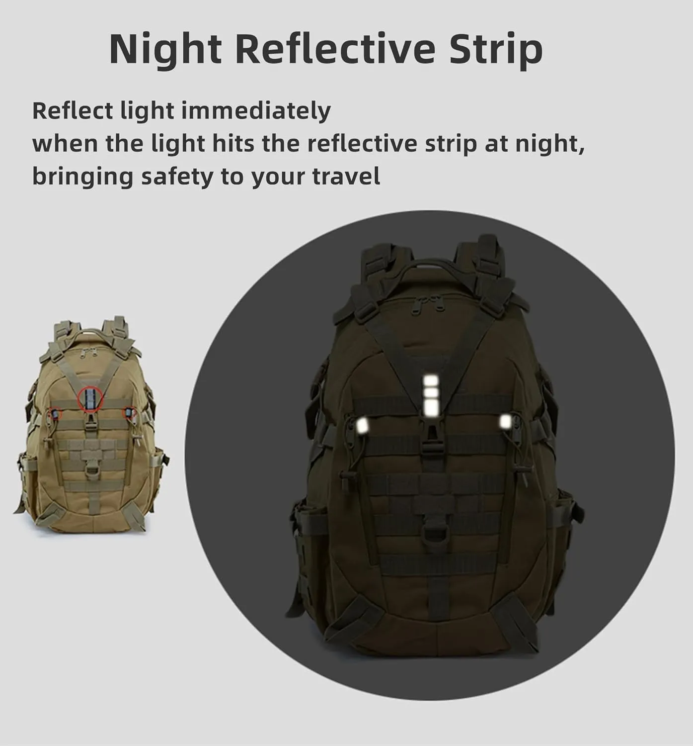 Military Tactical Backpack 25l for Men Hiking Camping Backpack with Luminous Strip Outdoor Hunting Daypack(F)