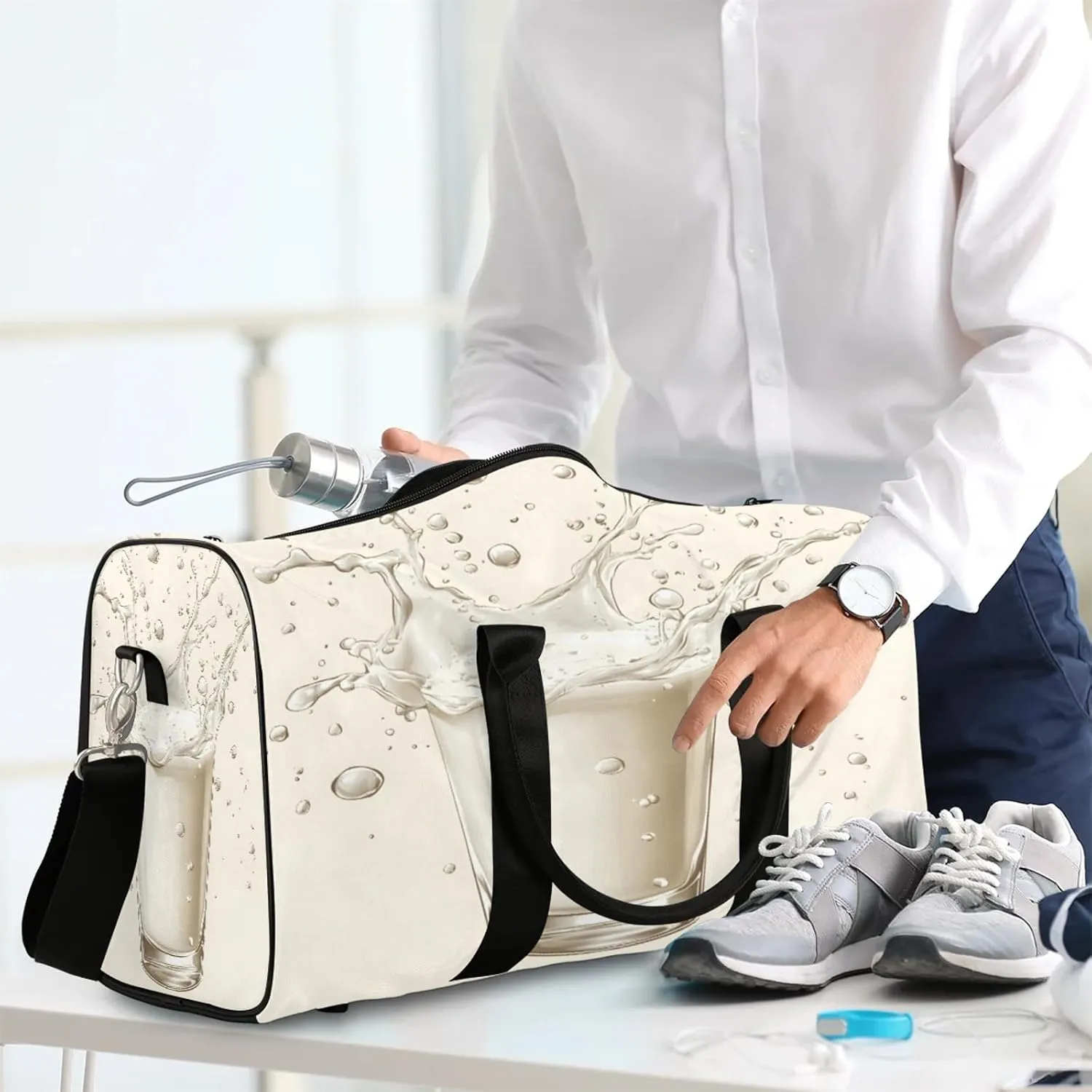 Milk Drinks Duffle Bag for Travel, Overnight Weekend Gym Carry On Luggage Bag, Funny Travel Duffel Bag for Men Women