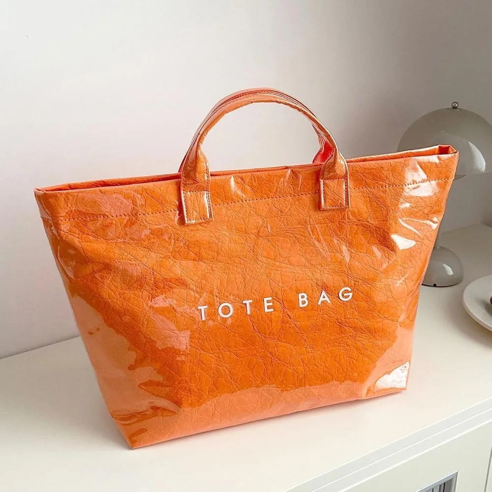 MINGRI Large Tote Bags for Women PVC Clear Totes Bag Plastic Carry All Bag Kraft Paper Shoulder Handbag Hobo for Work Travel