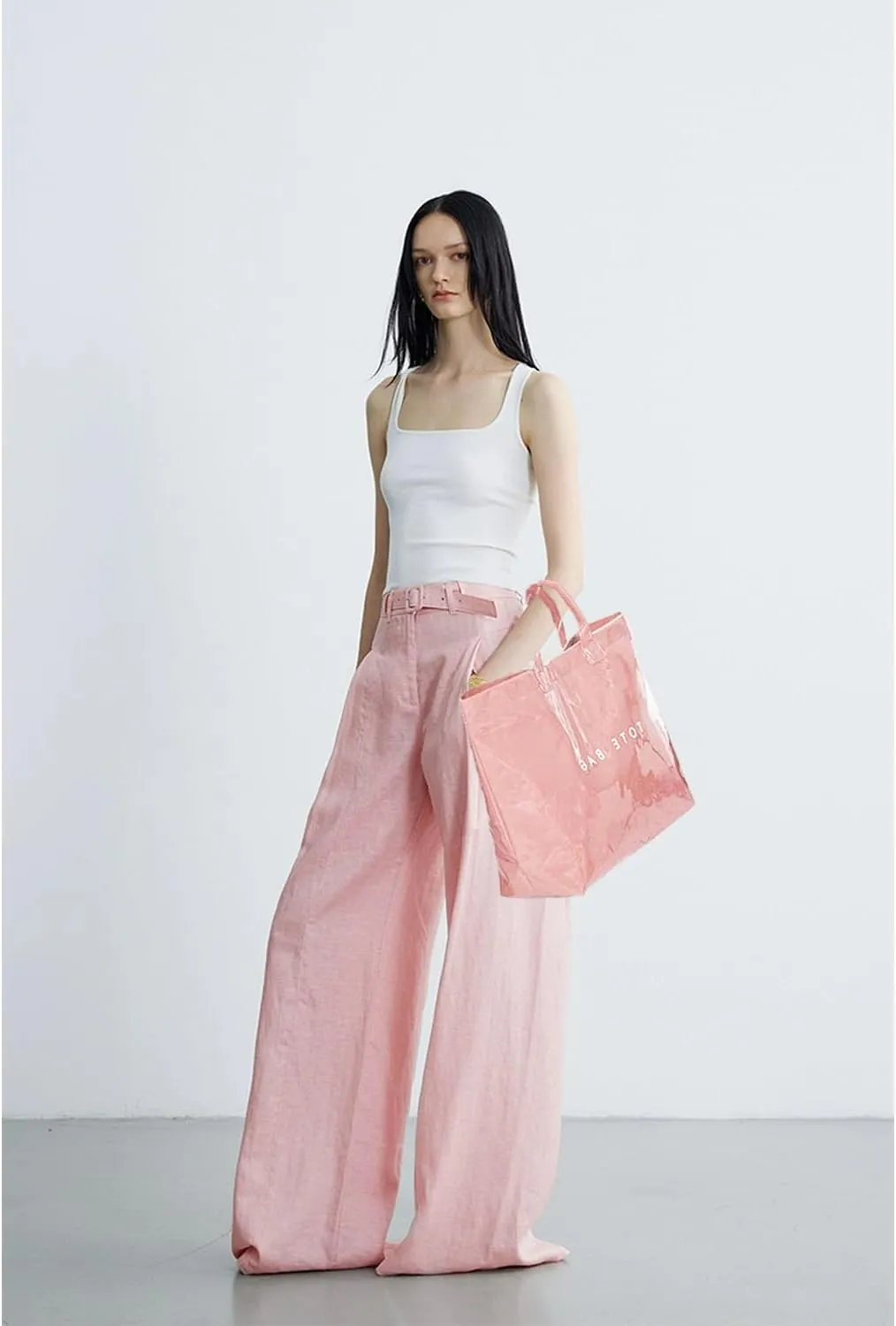 MINGRI Large Tote Bags for Women PVC Clear Totes Bag Plastic Carry All Bag Kraft Paper Shoulder Handbag Hobo for Work Travel