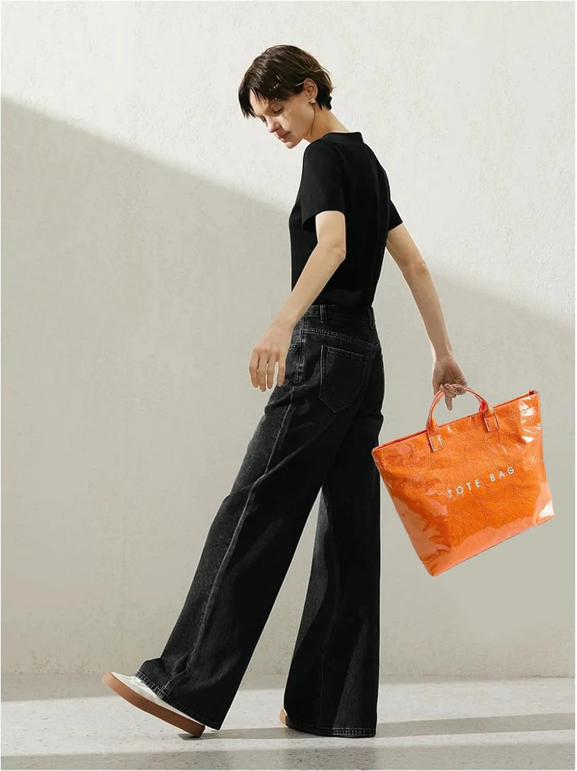 MINGRI Large Tote Bags for Women PVC Clear Totes Bag Plastic Carry All Bag Kraft Paper Shoulder Handbag Hobo for Work Travel