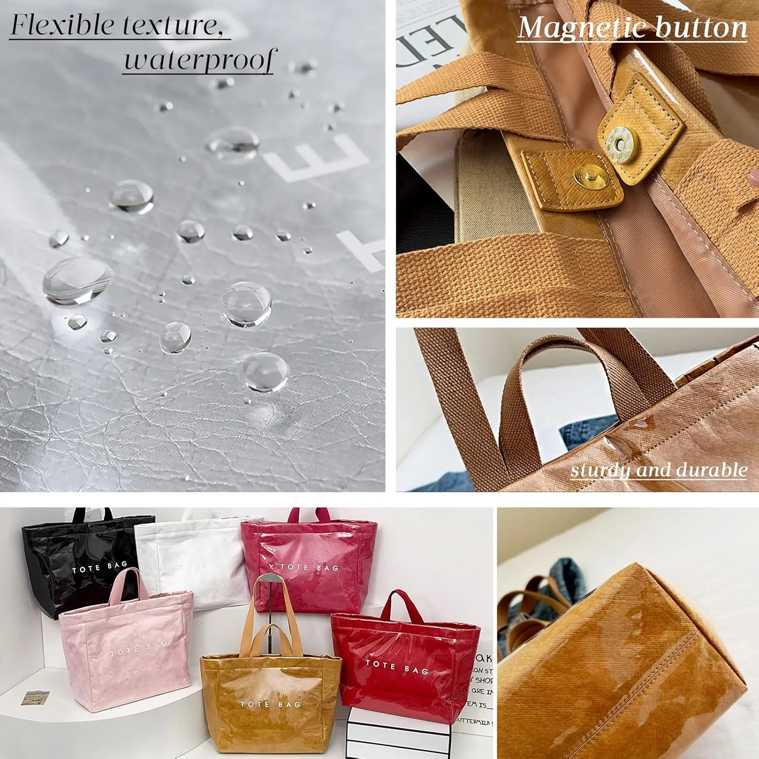 MINGRI Large Tote Bags for Women,Mother's Day Gifts,PVC Plastic Totes Bag,Carry All Bag Kraft Paper Shoulder Handbag