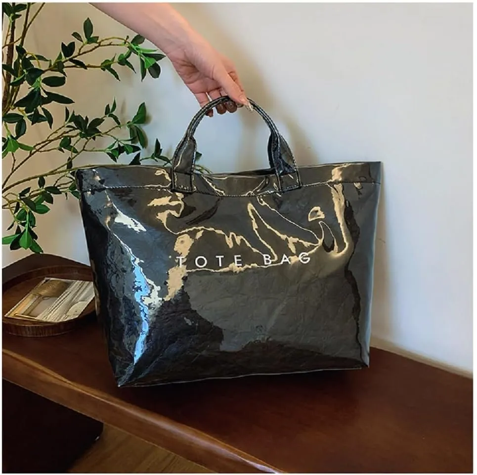 MINGRI Large Tote Bags for Women,Mother's Day Gifts,PVC Plastic Totes Bag,Carry All Bag Kraft Paper Shoulder Handbag