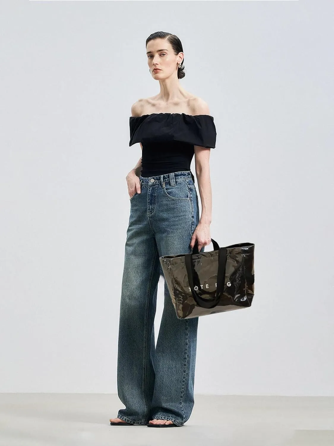 MINGRI Large Tote Bags for Women,Mother's Day Gifts,PVC Plastic Totes Bag,Carry All Bag Kraft Paper Shoulder Handbag