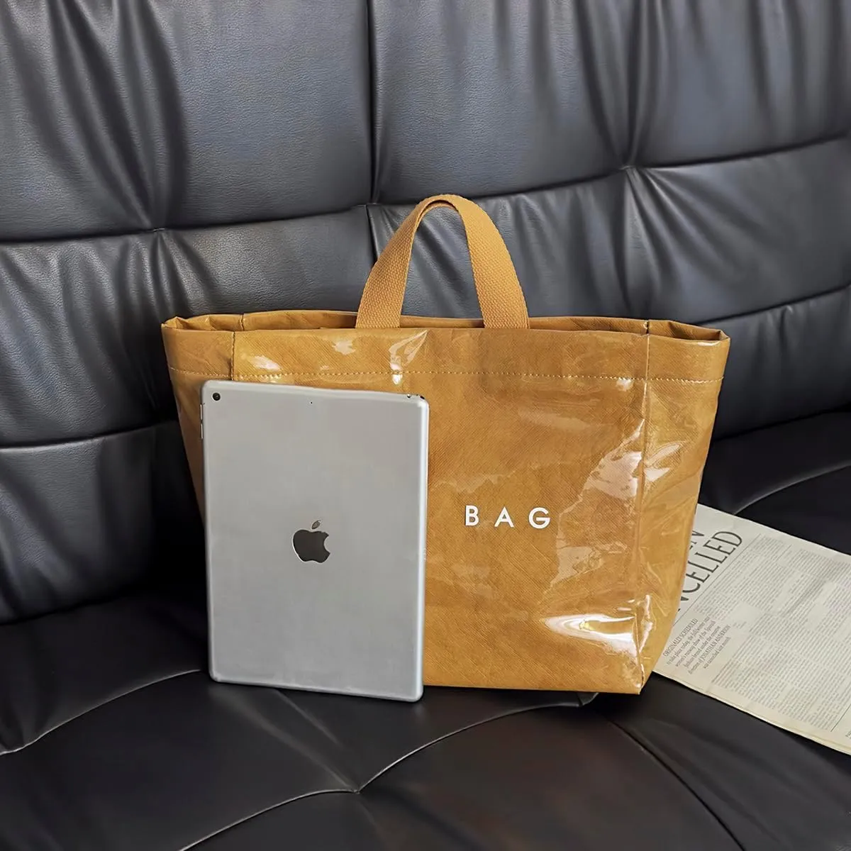 MINGRI Large Tote Bags for Women,Mother's Day Gifts,PVC Plastic Totes Bag,Carry All Bag Kraft Paper Shoulder Handbag