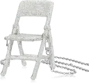 Mini Folding Chair Clutch Evening Bags,Bling 1/6 Scale Furniture Doll Chair,Miniature Furniture for Dollhouse Decoration,Small Sparkle Diamond Clutch Purses,Women Party Dress Accessories