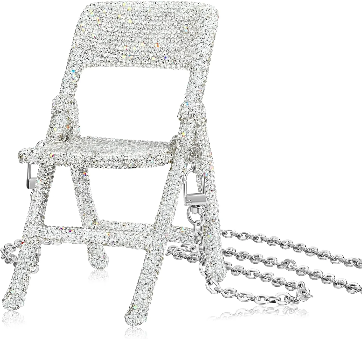 Mini Folding Chair Clutch Evening Bags,Bling 1/6 Scale Furniture Doll Chair,Miniature Furniture for Dollhouse Decoration,Small Sparkle Diamond Clutch Purses,Women Party Dress Accessories