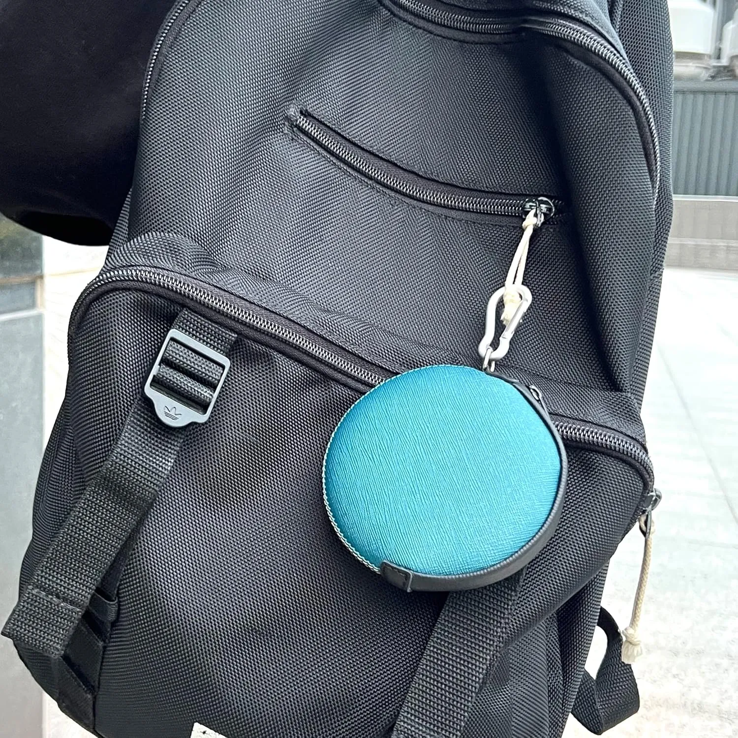 Mini Round Coin Purse with Clip on, Lightweight Waterproof Zipper Pouch for Earbuds, Keys, Coins, Compact Travel Storage Case for Women & Men [ Bright Blue ]