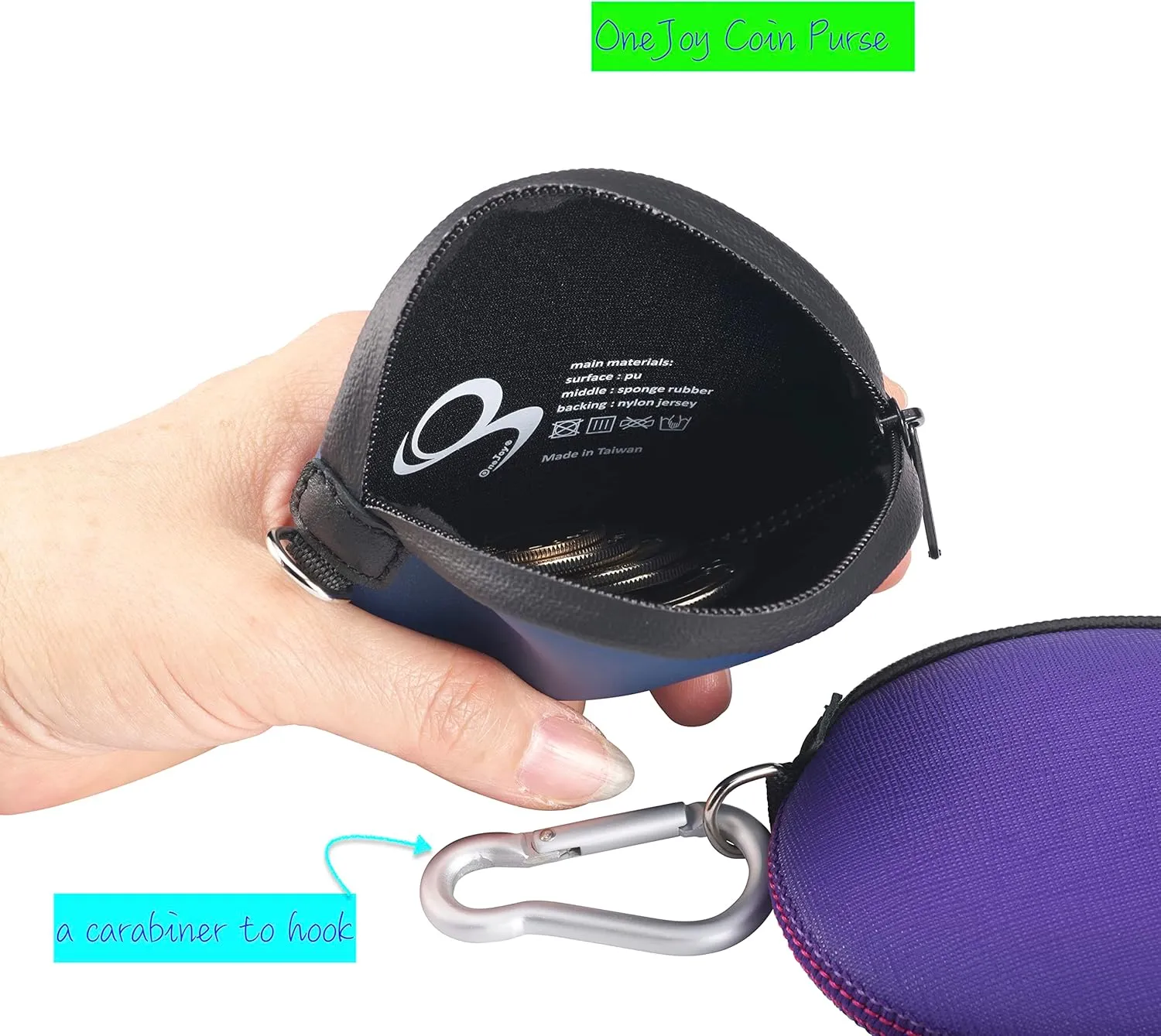 Mini Round Coin Purse with Clip on, Lightweight Waterproof Zipper Pouch for Earbuds, Keys, Coins, Compact Travel Storage Case for Women & Men [ Bright Blue ]