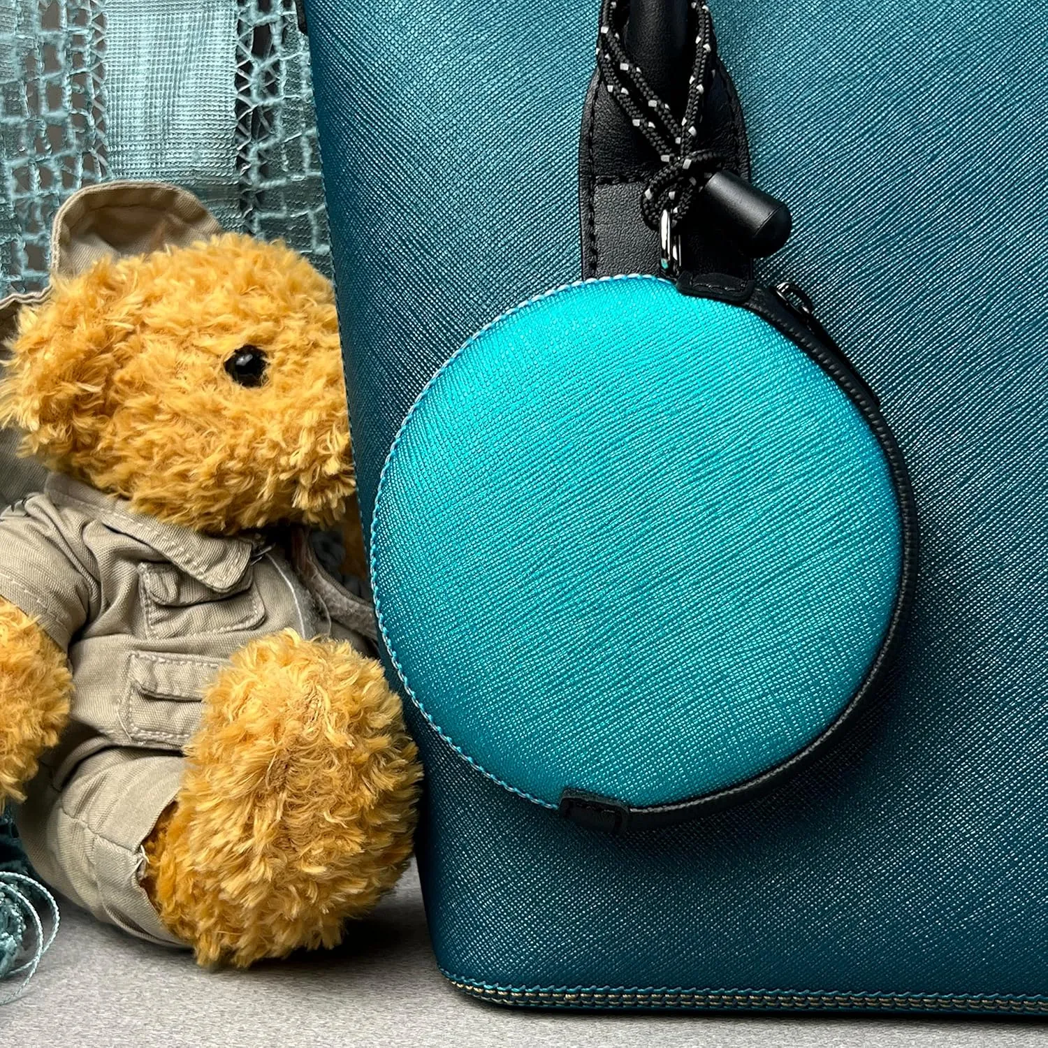 Mini Round Coin Purse with Clip on, Lightweight Waterproof Zipper Pouch for Earbuds, Keys, Coins, Compact Travel Storage Case for Women & Men [ Bright Blue ]