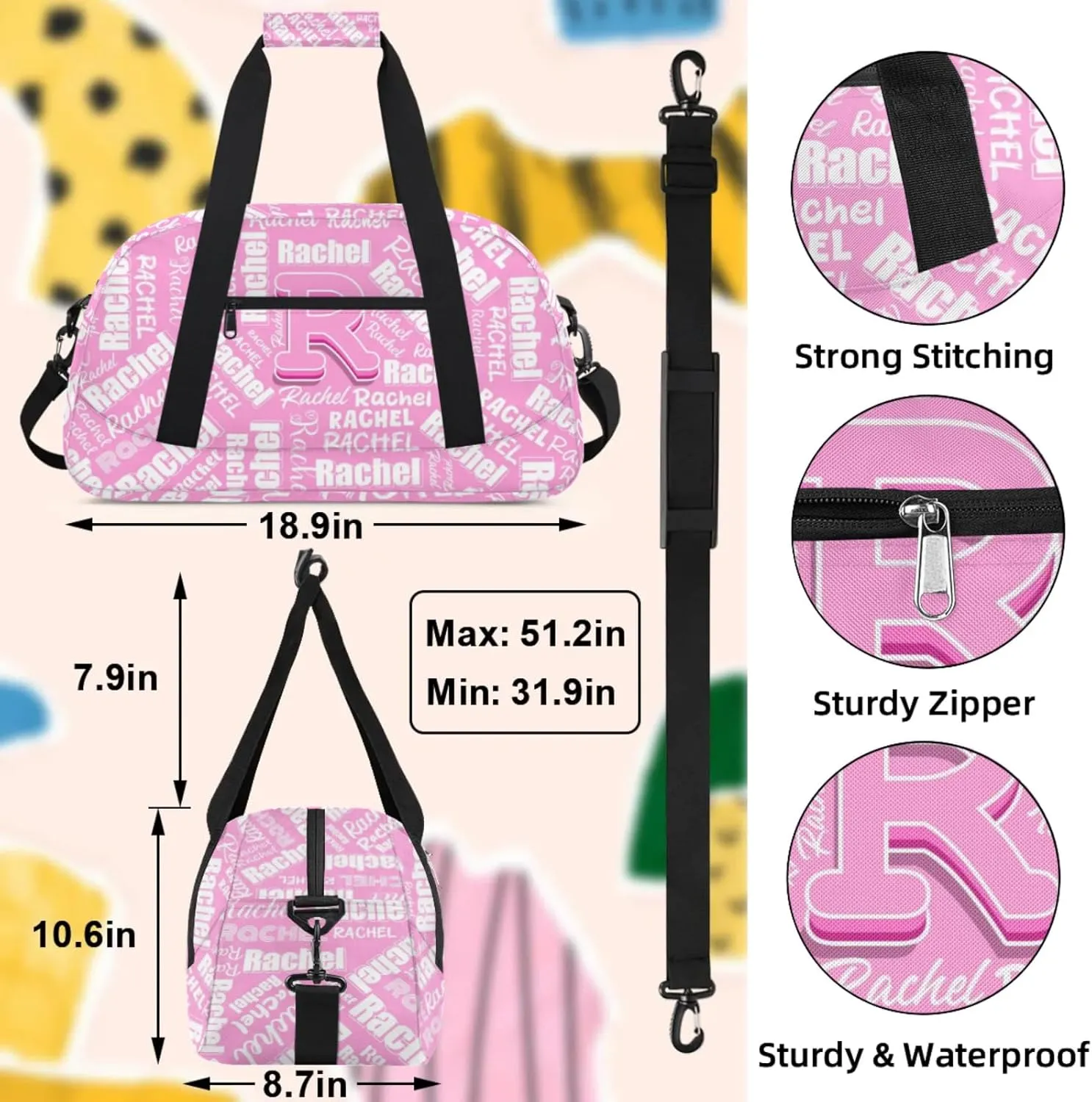 Mini Sports Duffel Bag Waterproof Custom Women Small Gym Bag 18 inch for Men Carry on Overnight Travel Tote Bag Coral Pink