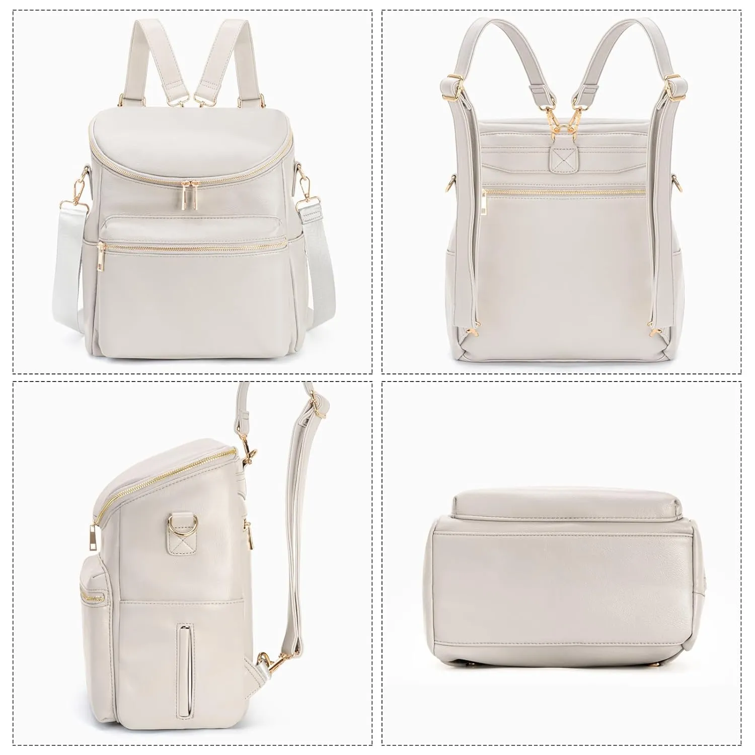Minsong Diaper Bag Backpack, Fashion Leather Mommy Backpacks, Travel Baby Diaper Bags with in Bag Organizer and Changing Pad (Pearl White)
