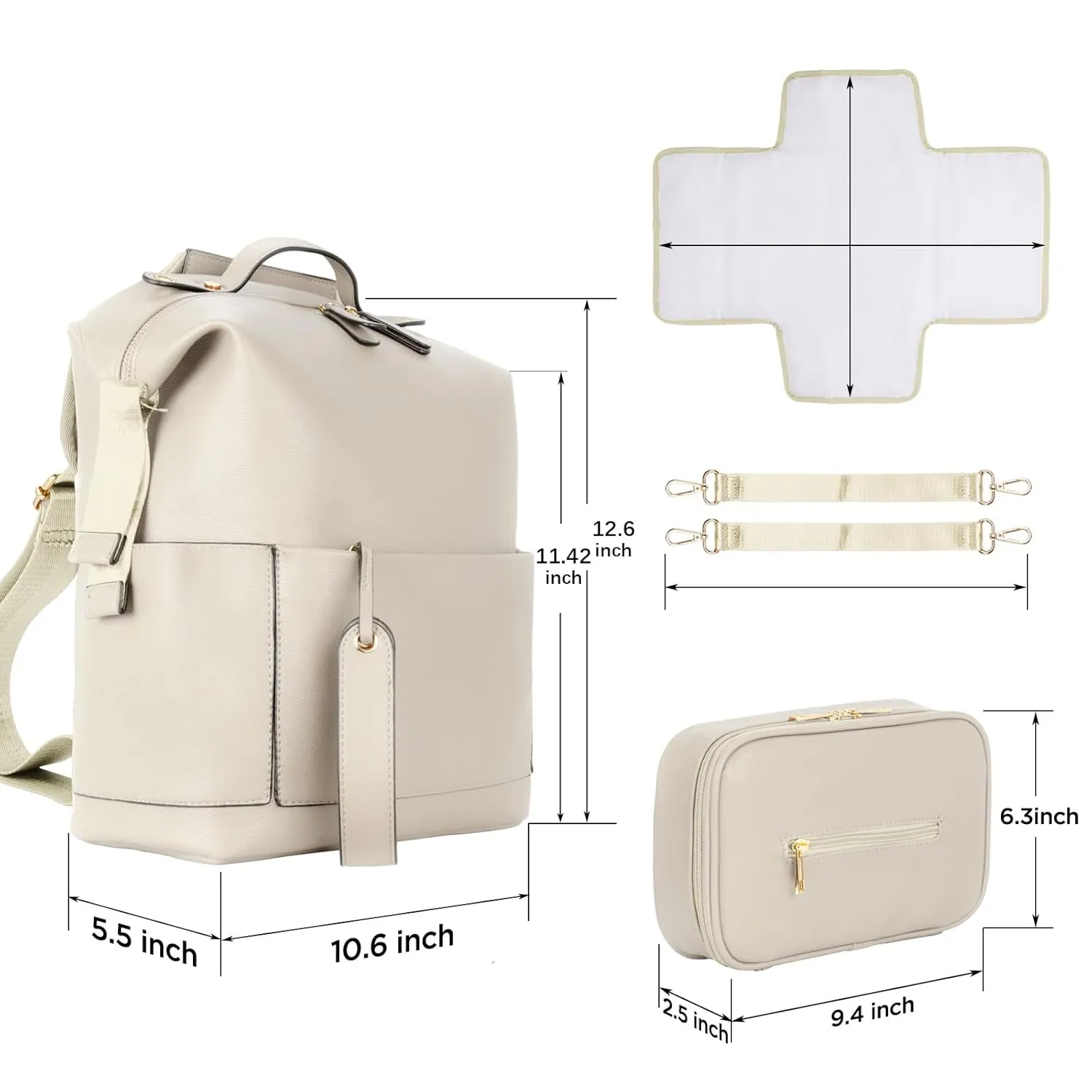 Minsong Diaper Bag Backpack, Waterproof Leather Diaper Bags With Changing Station for Baby, Fashion Nappy Travel Backpack for Mom Dad