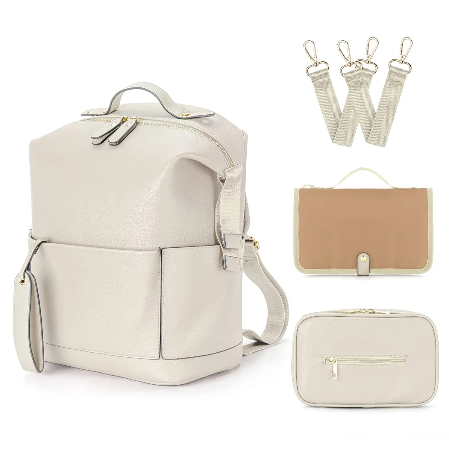 Minsong Diaper Bag Backpack, Waterproof Leather Diaper Bags With Changing Station for Baby, Fashion Nappy Travel Backpack for Mom Dad
