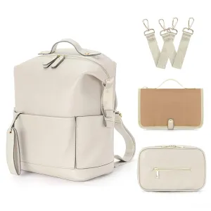 Minsong Diaper Bag Backpack, Waterproof Leather Diaper Bags With Changing Station for Baby, Fashion Nappy Travel Backpack for Mom Dad