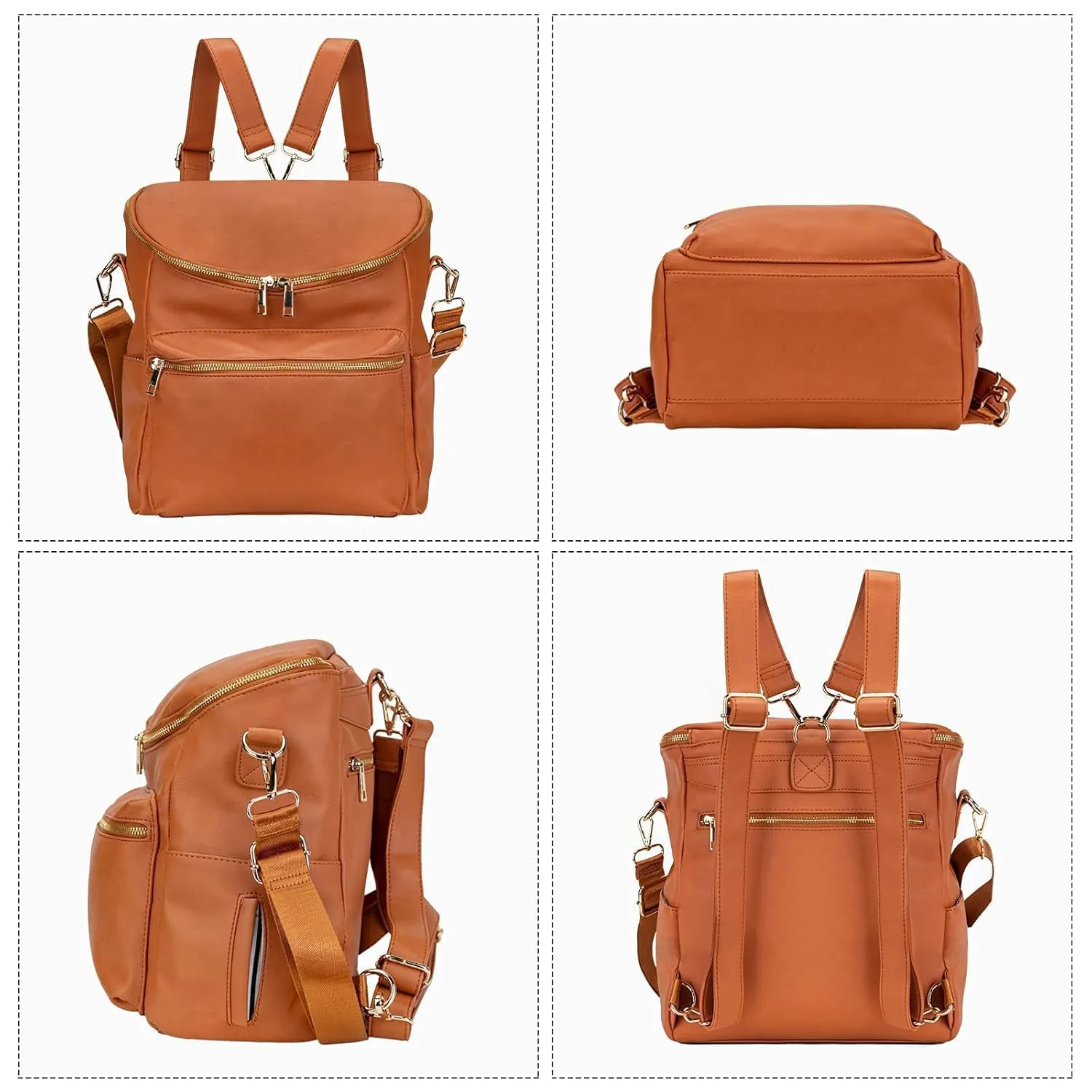 Minsong Diaper Bag Backpack,Fashion Leather Mommy Backpacks,Travel Toddler Baby Diaper Bags with in Bag Organizer and Changing Pad (Brown)