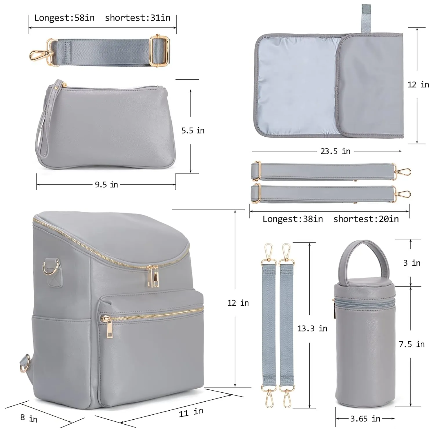 Minsong Diaper Bag Backpack,Fashion Leather Mommy Backpacks,Travel Toddler Baby Diaper Bags with in Bag Organizer and Changing Pad (Dark Grey)