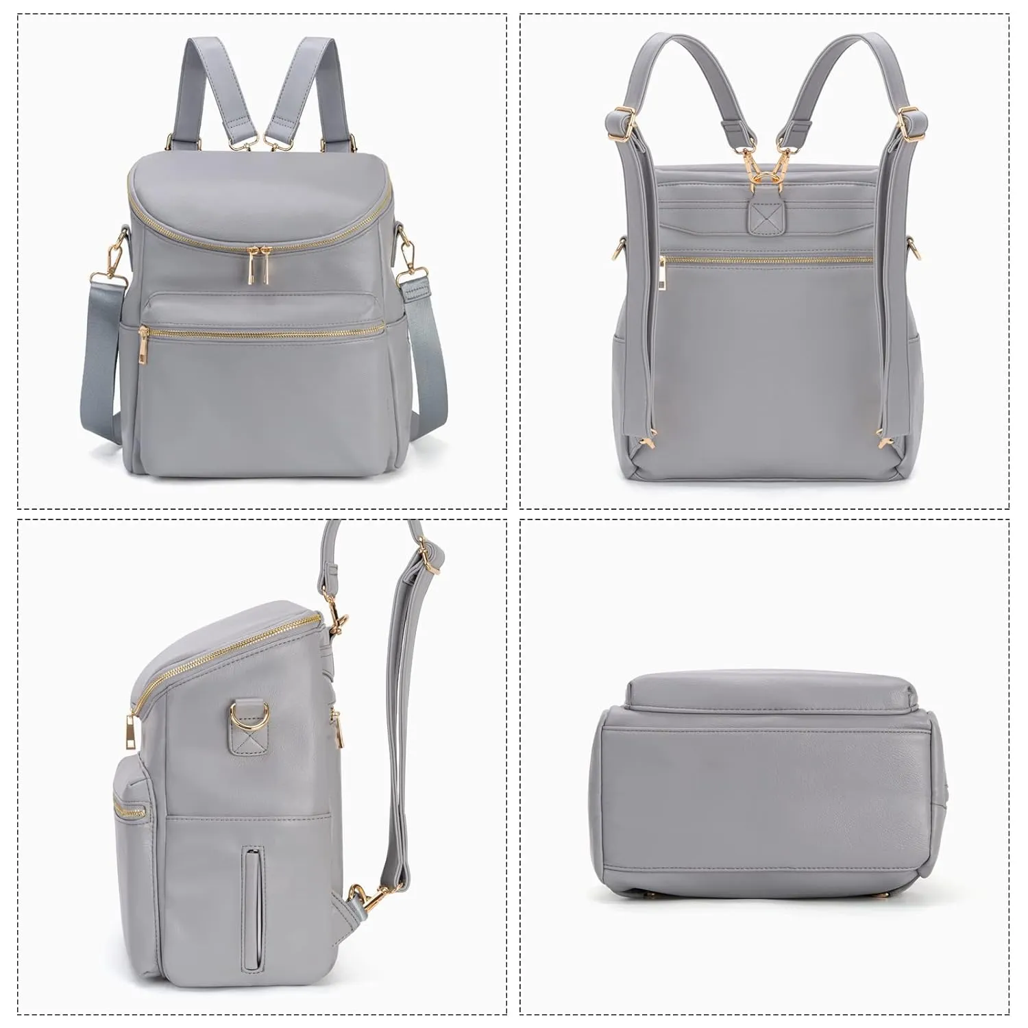 Minsong Diaper Bag Backpack,Fashion Leather Mommy Backpacks,Travel Toddler Baby Diaper Bags with in Bag Organizer and Changing Pad (Dark Grey)