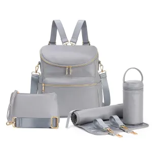 Minsong Diaper Bag Backpack,Fashion Leather Mommy Backpacks,Travel Toddler Baby Diaper Bags with in Bag Organizer and Changing Pad (Dark Grey)