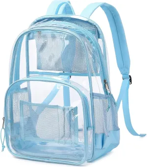 MIRLEWAIY School Backpack Heavy Duty Clear Backpacks Durable See Through Bag Stadium Approved Daypack for travel Campus, Baby Blue