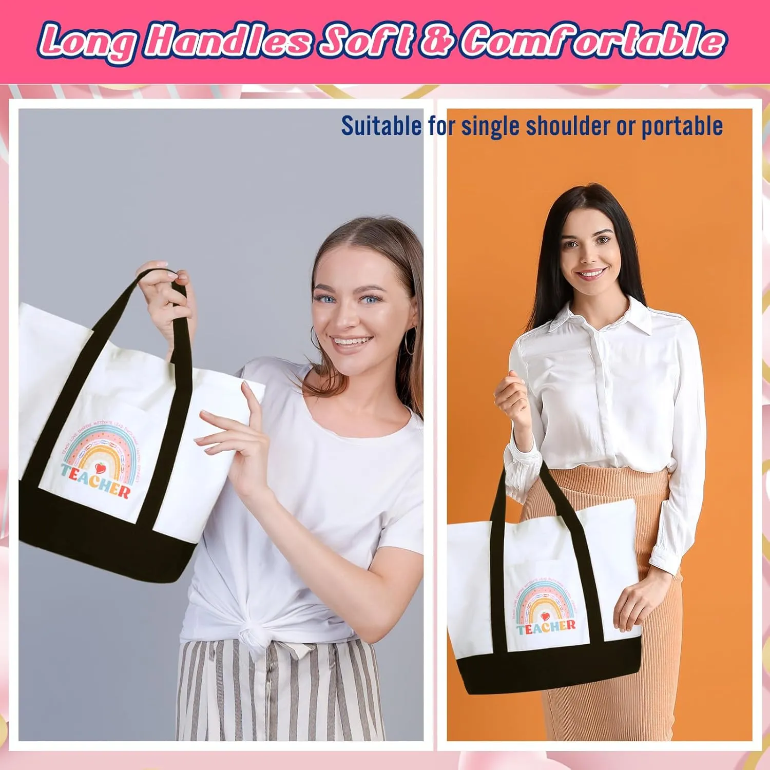 Mixweer 4 Pcs Teacher Appreciation Gifts Bags Teacher Canvas Tote Bags for Women Christmas School Supply(Cute Rainbow)