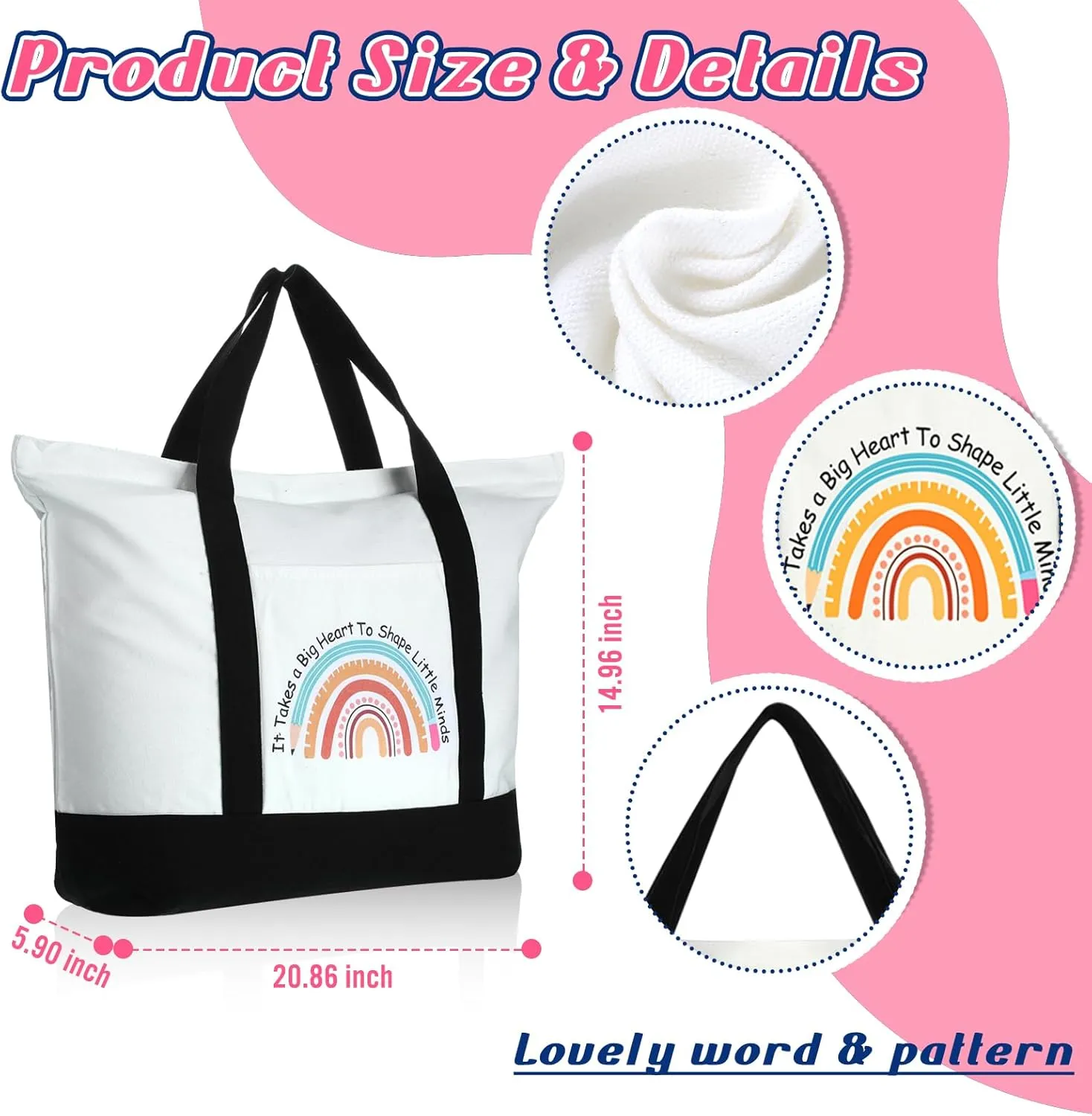 Mixweer 4 Pcs Teacher Appreciation Gifts Bags Teacher Canvas Tote Bags for Women Christmas School Supply(Cute Rainbow)