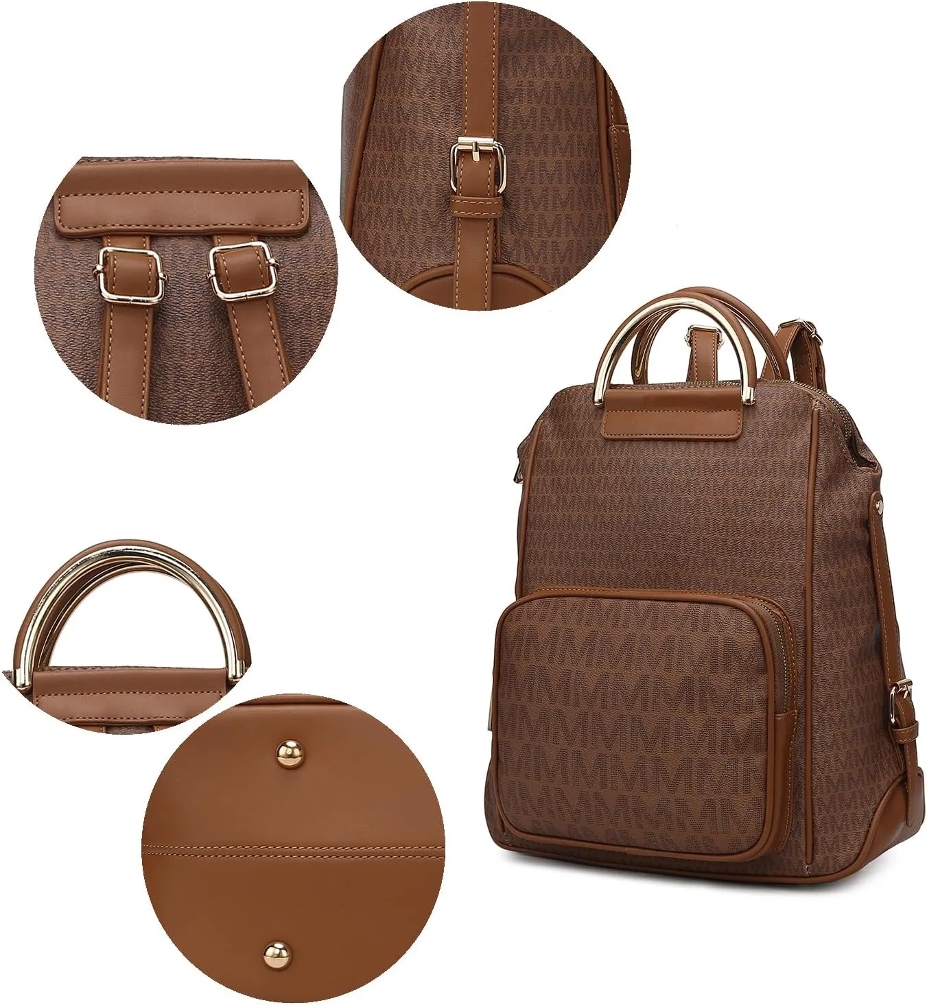MKF Collection Signature Women Backpack, Vegan Leather Travel Bag Top-Handle Fashion Business Work Bag by Mia K
