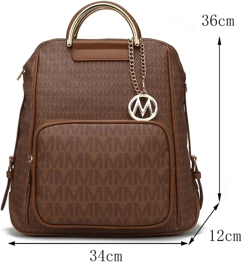 MKF Collection Signature Women Backpack, Vegan Leather Travel Bag Top-Handle Fashion Business Work Bag by Mia K