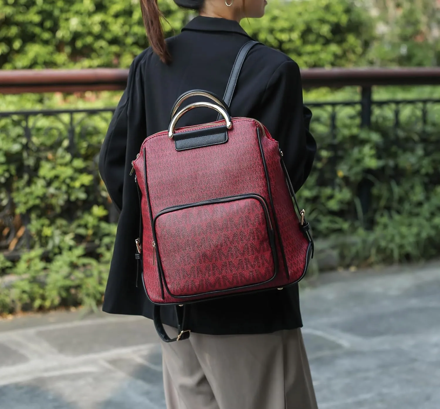 MKF Collection Signature Women Backpack, Vegan Leather Travel Bag Top-Handle Fashion Business Work Bag by Mia K