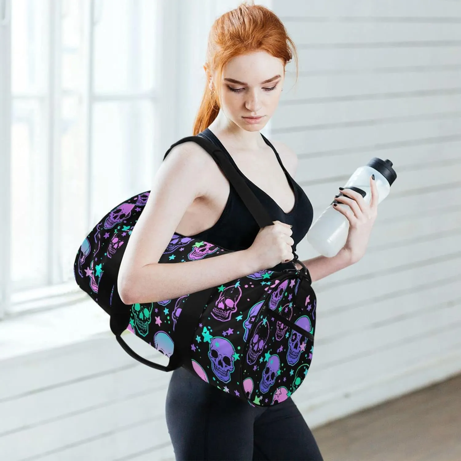 MNSRUU Duffel Bags Stars Purple Skulls Sports Gym Bag Travel Luggage Overnight Bags for Men Women Duffel Bags for Traveling