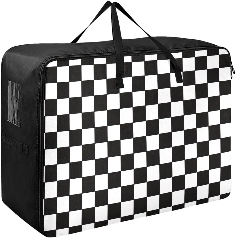 Monochrome Geometric Pattern Storage Bag, 27.5x19.7x11 In, Garment Storage Organizer Travel Cargo Duffel Bags Storage Organizer for Clothes, Bedding, Comforter