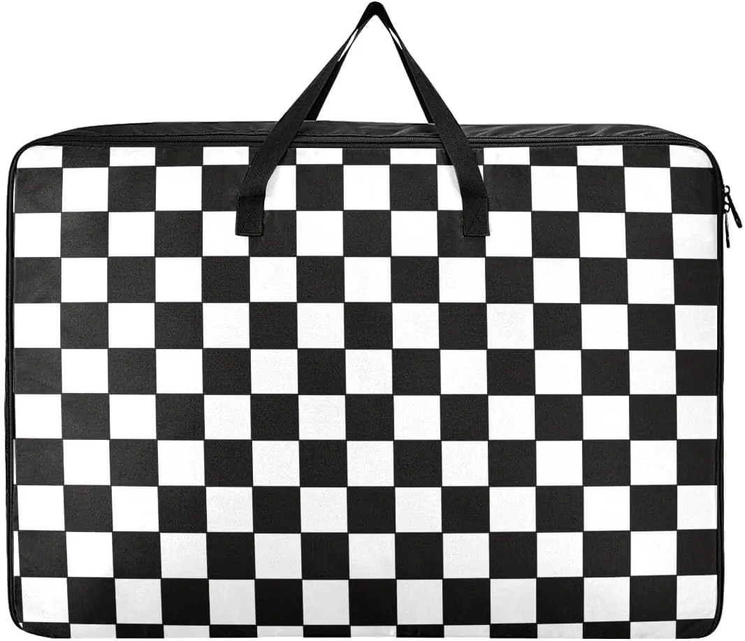 Monochrome Geometric Pattern Storage Bag, 27.5x19.7x11 In, Garment Storage Organizer Travel Cargo Duffel Bags Storage Organizer for Clothes, Bedding, Comforter