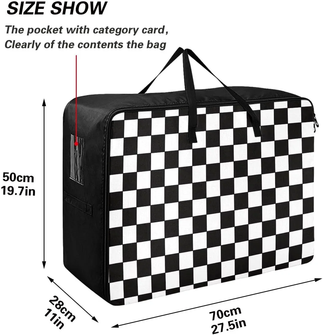 Monochrome Geometric Pattern Storage Bag, 27.5x19.7x11 In, Garment Storage Organizer Travel Cargo Duffel Bags Storage Organizer for Clothes, Bedding, Comforter