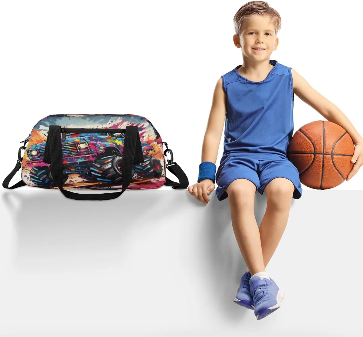 Monster Truck Kids Duffle Bag Boys Girls Small Sport Dance Gym Bag for Overnight Travel Weekender Carry On