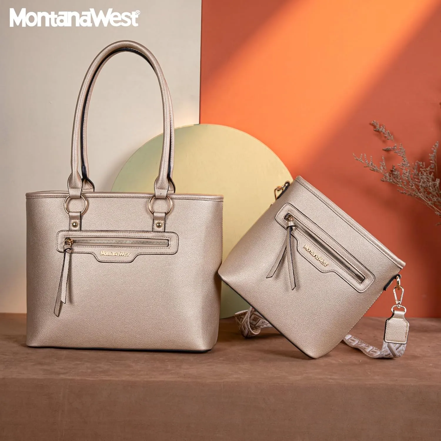 Montana West 2Pcs Handbags Sets for Women Large Tote Bags Cute Crossbody Purses