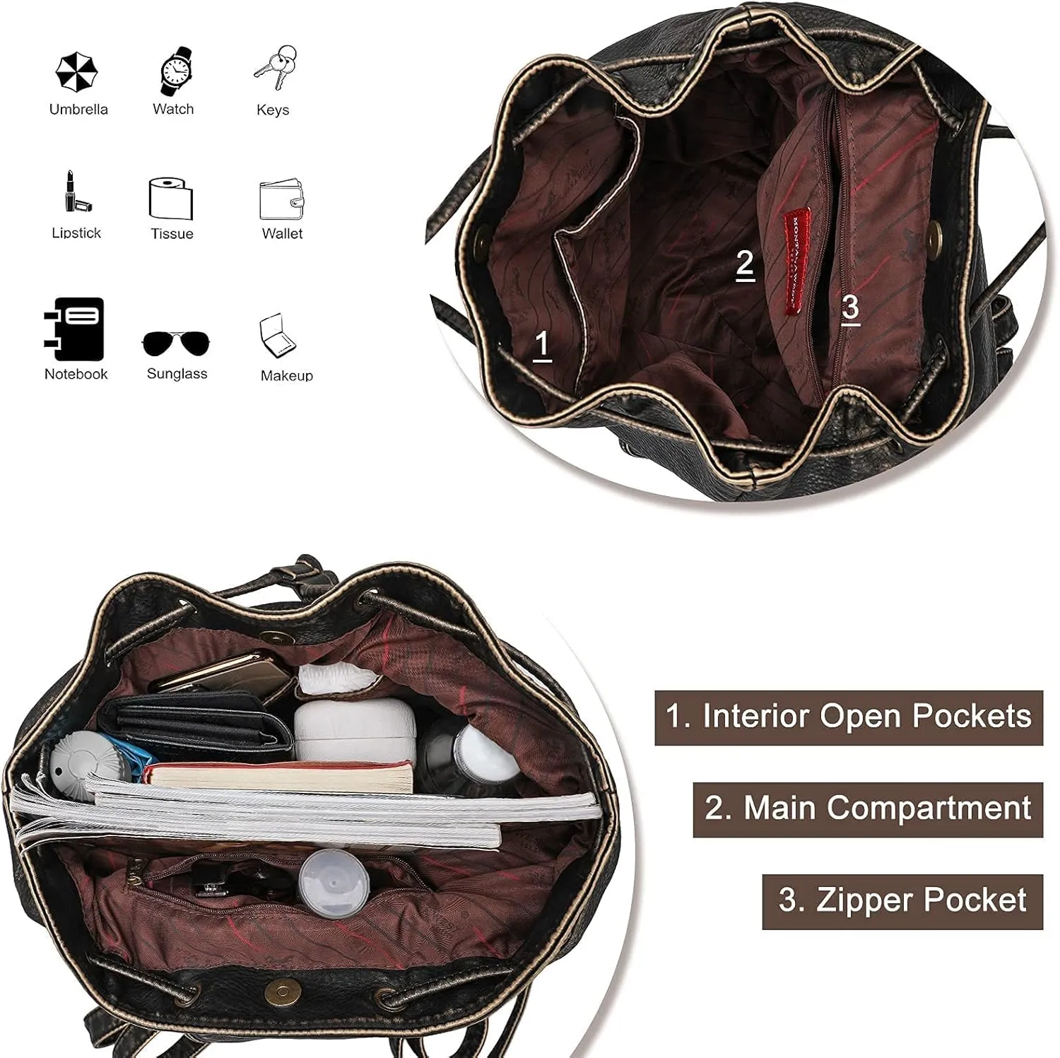 Montana West Backpack Purse for Women Soft Washed Leather Drawstring Casual Travel Backpacks
