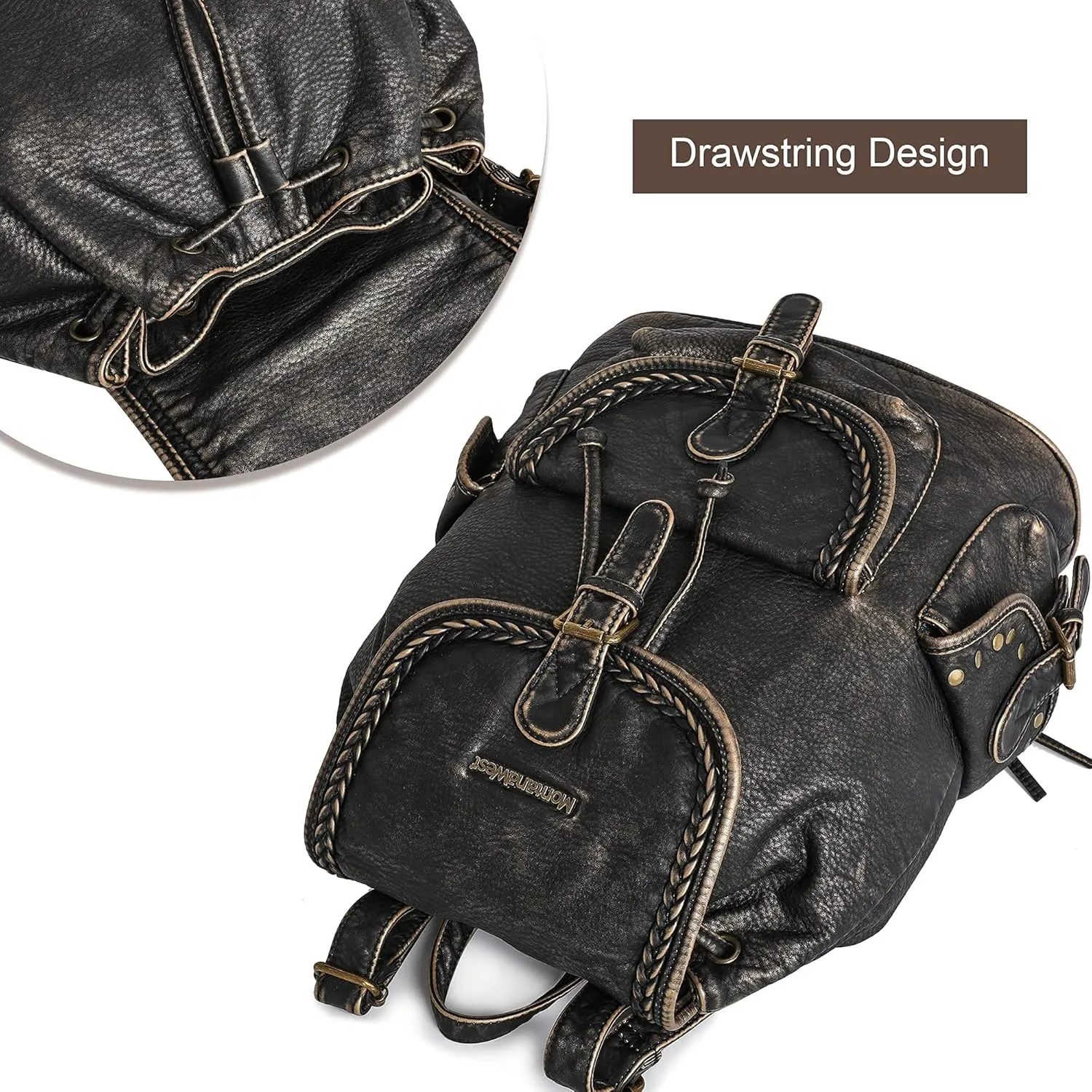 Montana West Backpack Purse for Women Soft Washed Leather Drawstring Casual Travel Backpacks