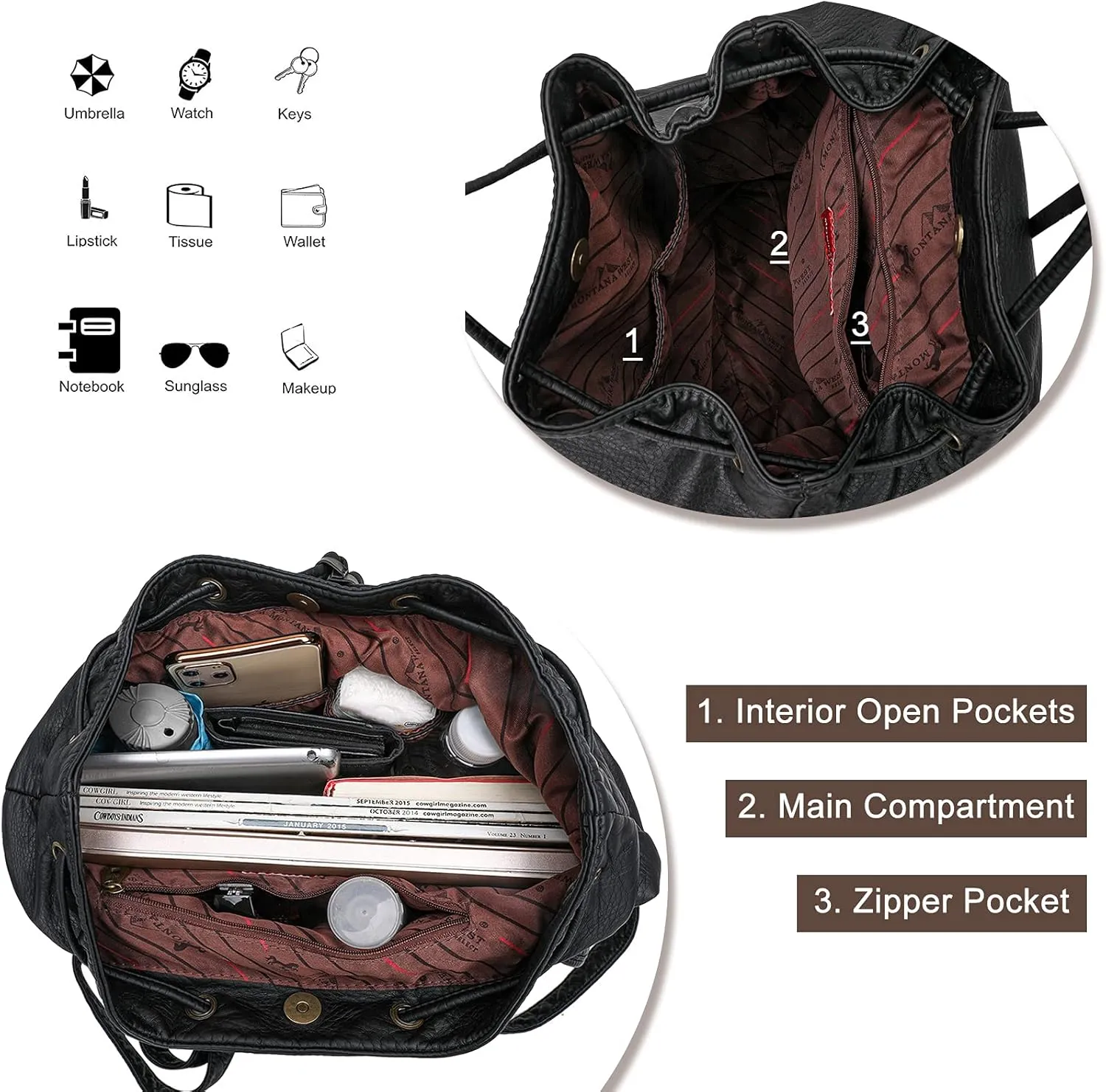 Montana West Backpack Purse for Women Soft Washed Leather Drawstring Casual Travel Large Backpacks