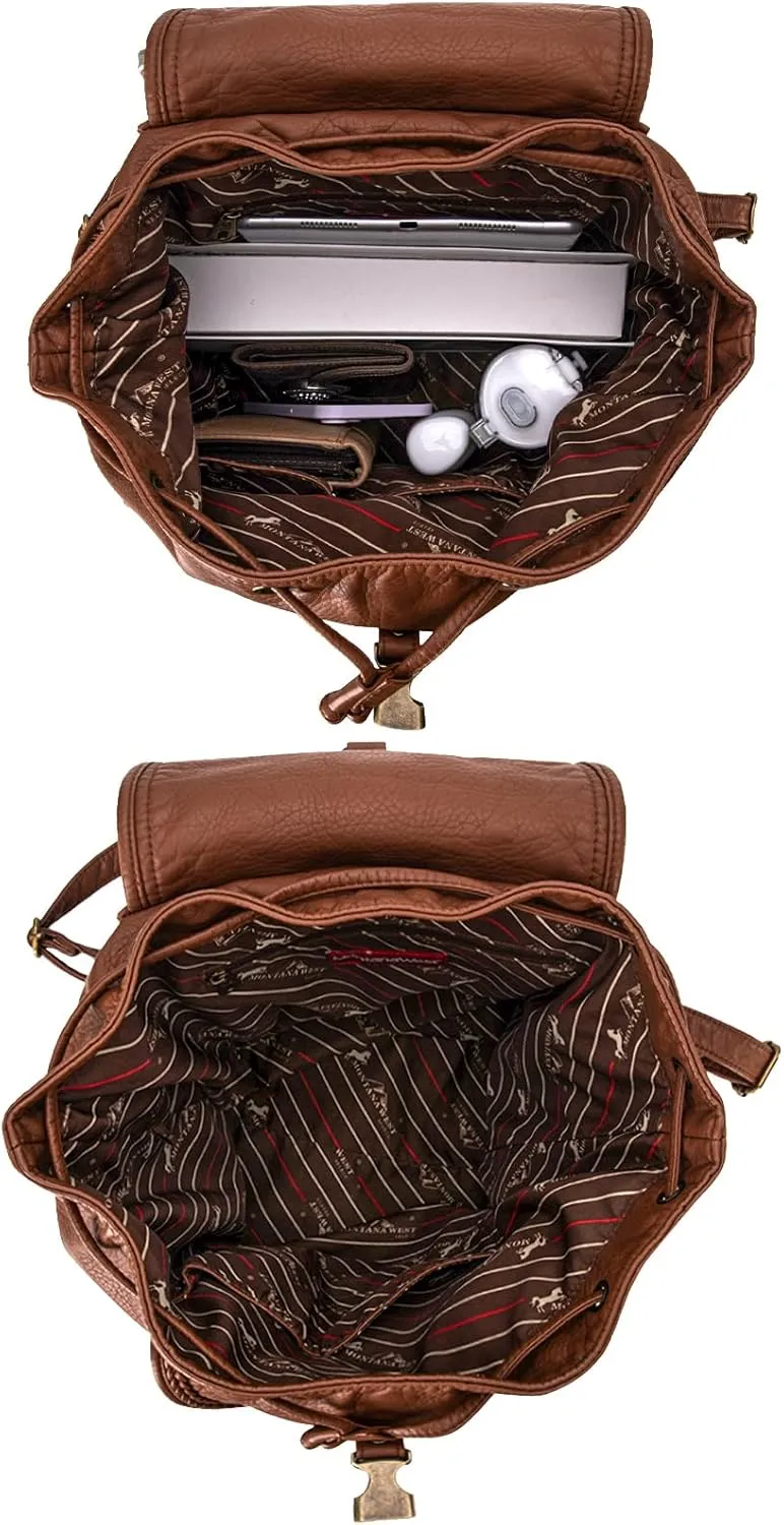 Montana West Backpack Purse for Women Soft Washed Leather Drawstring Casual Travel Large Backpacks