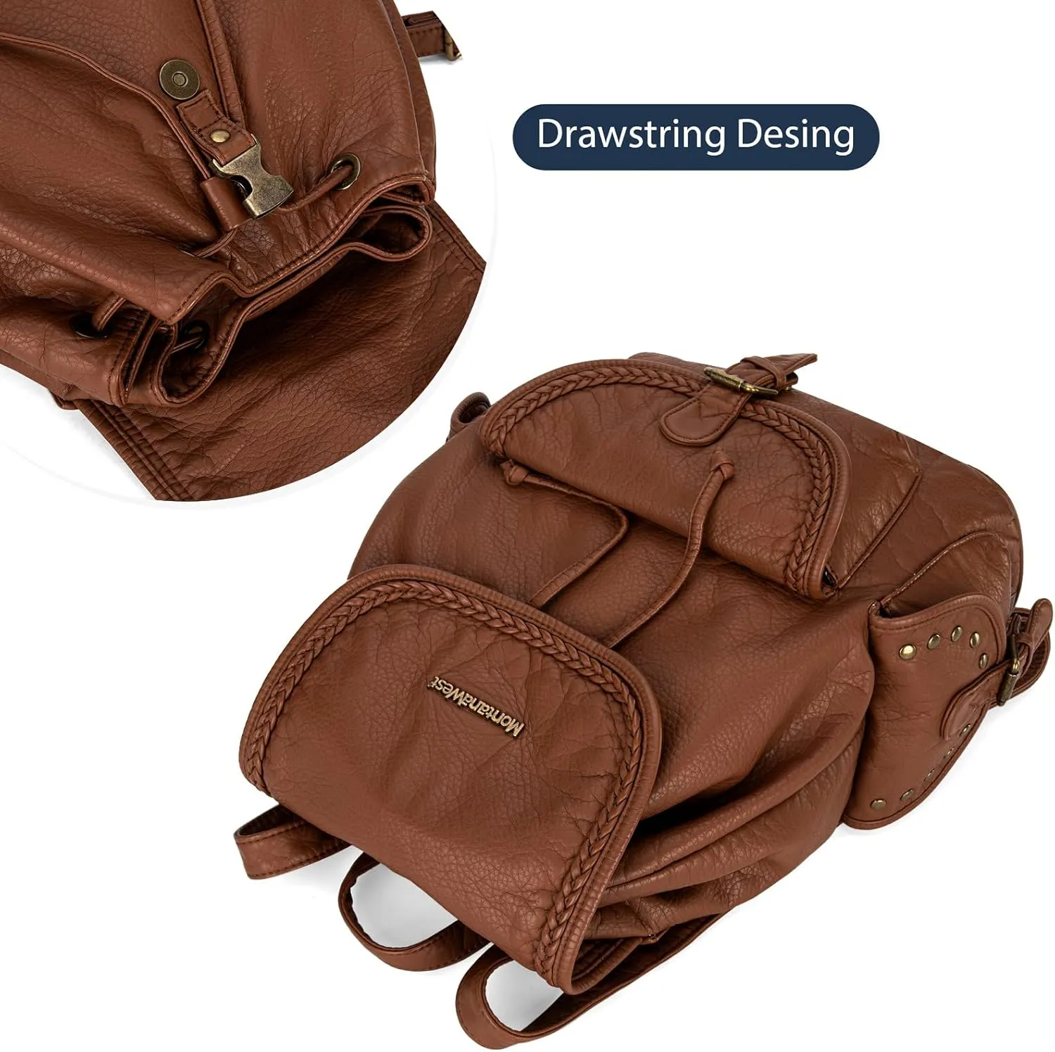 Montana West Backpack Purse for Women Soft Washed Leather Drawstring Casual Travel Large Backpacks