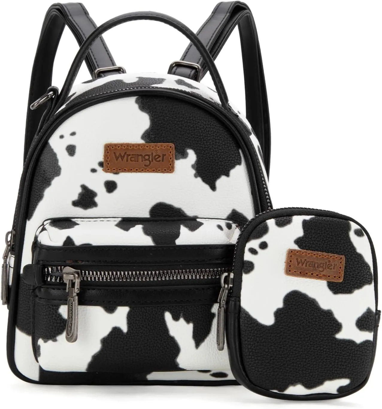Montana West Wrangler Mini Backpack Cute Cow Print Backpack Purse for Girls and Women, Black WG133-8600BK