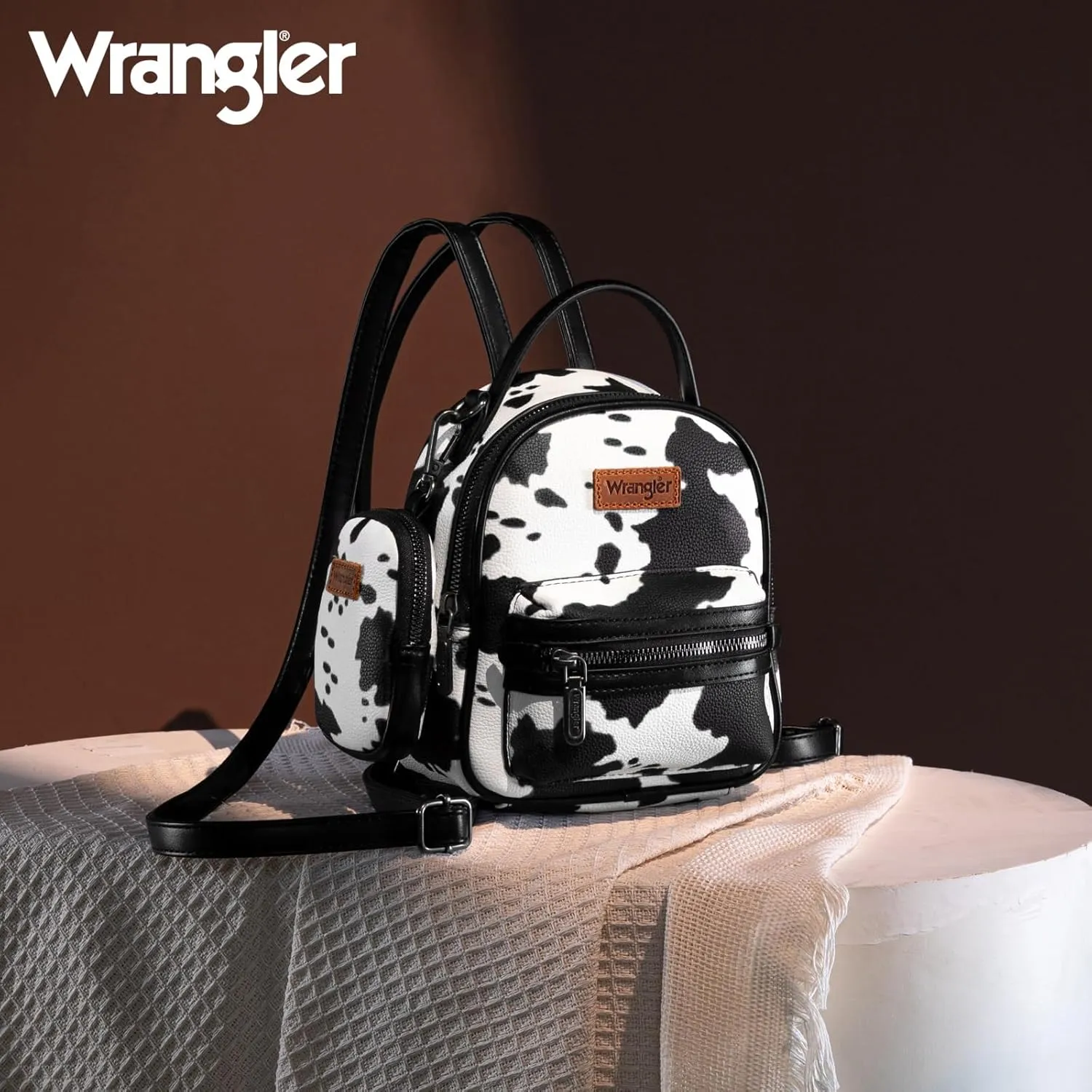 Montana West Wrangler Mini Backpack Cute Cow Print Backpack Purse for Girls and Women, Black WG133-8600BK