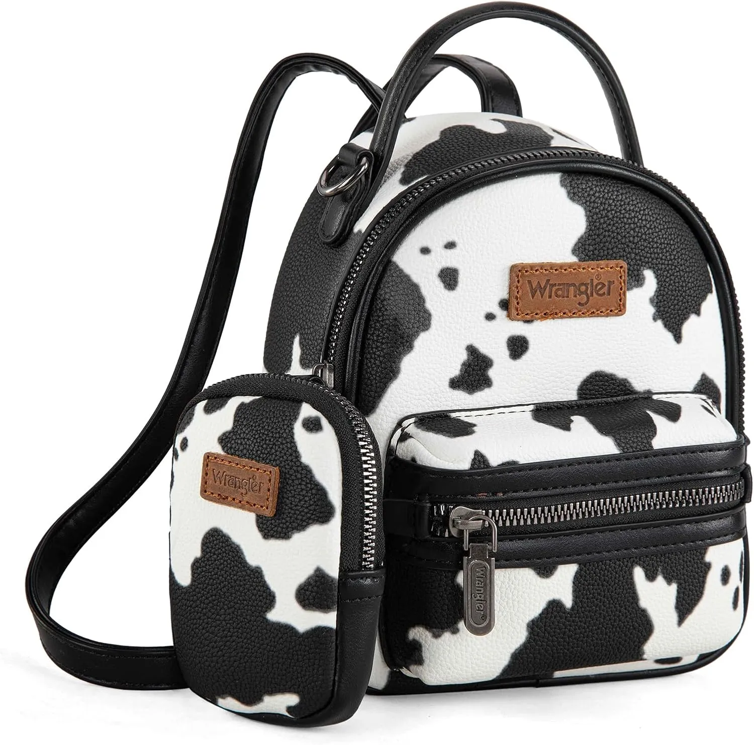 Montana West Wrangler Mini Backpack Cute Cow Print Backpack Purse for Girls and Women, Black WG133-8600BK