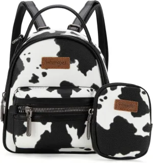 Montana West Wrangler Mini Backpack Cute Cow Print Backpack Purse for Girls and Women, Black WG133-8600BK