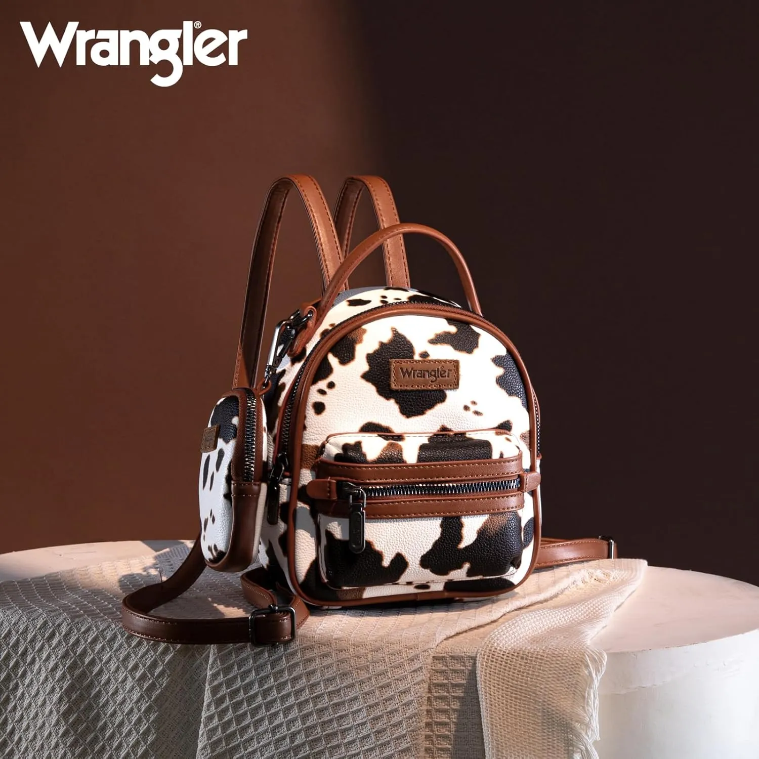Montana West Wrangler Mini Backpack Cute Cow Print Backpack Purse for Girls and Women, Brown WG133-8600BR