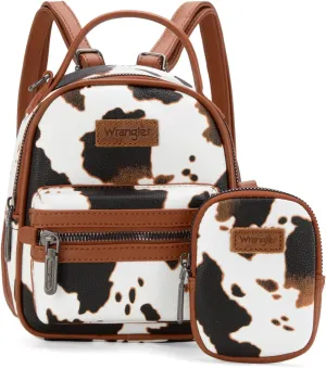 Montana West Wrangler Mini Backpack Cute Cow Print Backpack Purse for Girls and Women, Brown WG133-8600BR